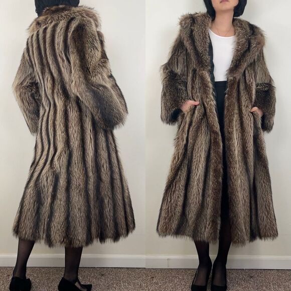 Vintage Fur by Robert Detroit Raccoon Genuine Fur Full Length Coat Overcoat - Picture 4 of 8